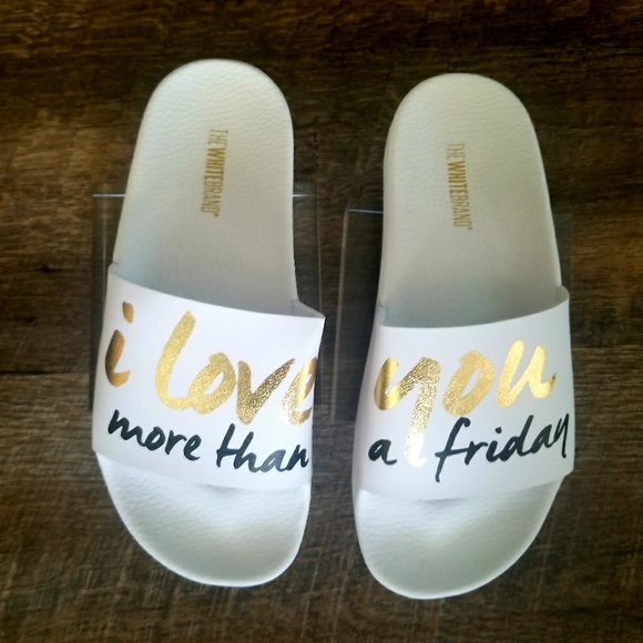 NWT White Brand Love You More Than Friday Slides - Picture 2 of 4